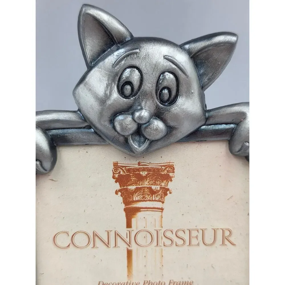 Vintage Pewter Cat Kitty Mouse Empty Frame Whimsy 3D Feline Lover Decor
